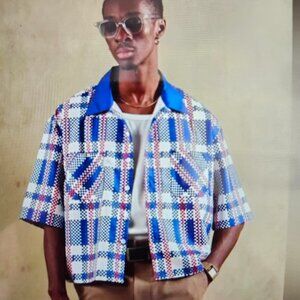 NWT SUMWON by SHEIN Blue and Red Plaid Checkered Shirt Short Sleeve Men's Small